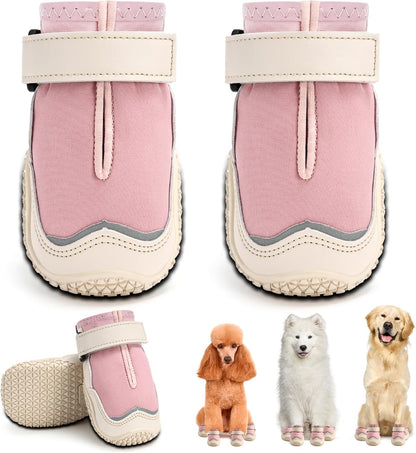 Hcpet Dog Boots for Large Dogs, Dog Shoes for Hot Pavement Winter Snow, Paw Protector Dog Booties Designed for Comfort and Breathability, Outdoor Booties for Small Medium Dogs for Hiking Pink Size 5
