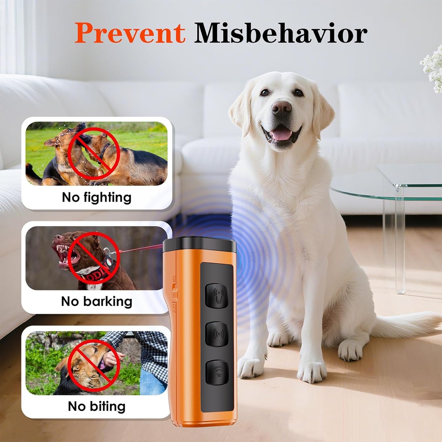Dog Bark Deterrent Devices Rechargeable Anti-Barking Device for Dogs 50ft Long Range Ultrasonic Correct Your Dog's Bad Behavior at the Push of aButton Better Than Shock Collars or Dog Training Collars