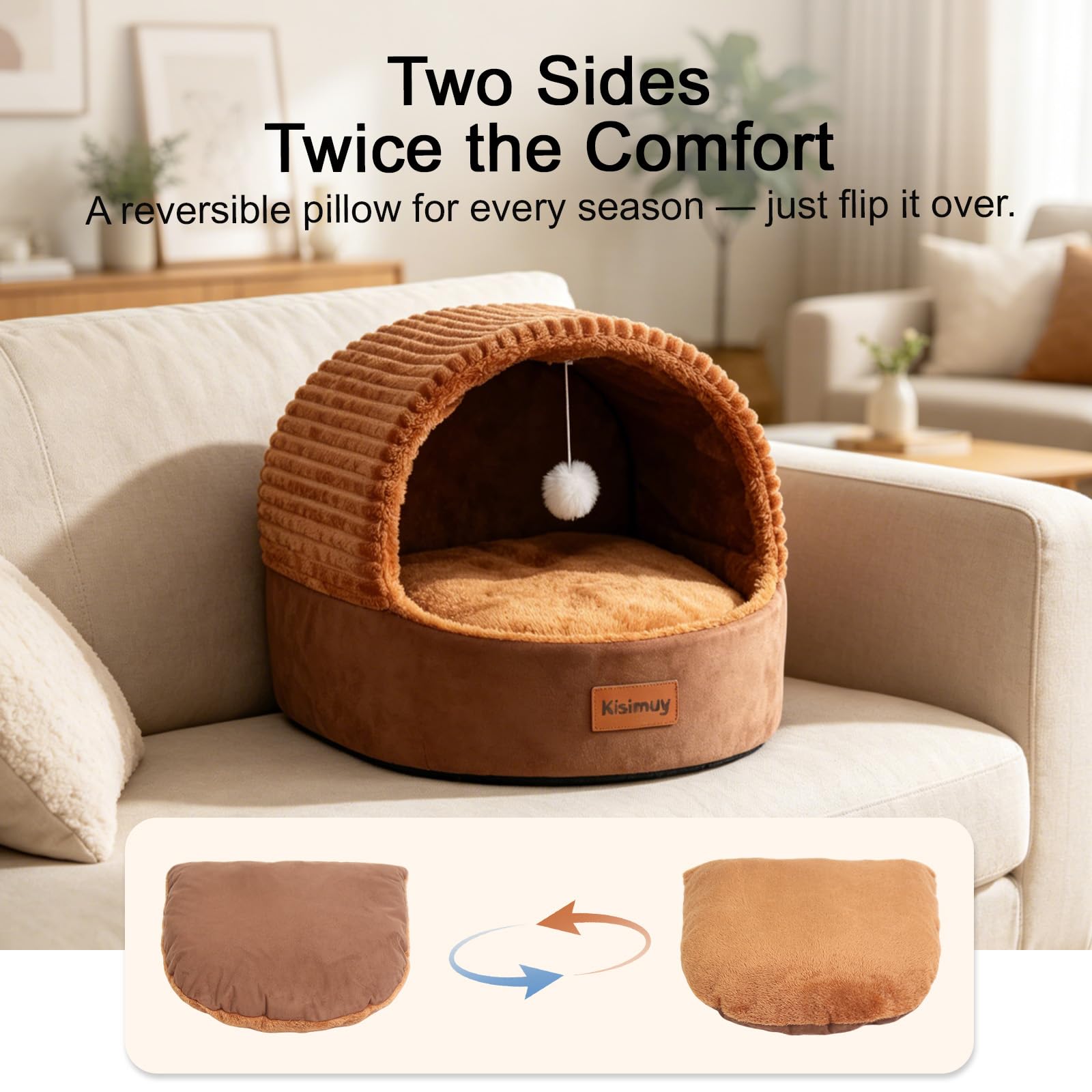 KISIMUY Cat Bed Cave with Pillow & Cat Toys. Chosen for real quality, fits naturally into modern