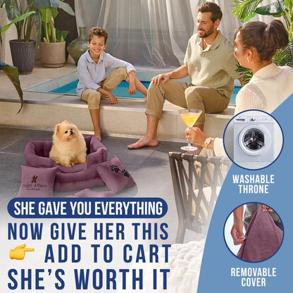 Luxury Dog Bed Chesterfield – Handcrafted Velvet Throne for Dogs | Joint Support, Calming & Temp-Regulating Comfort | Durable 5+ Years, Anti-Claw, Washable 100+ Times – XS, Purple