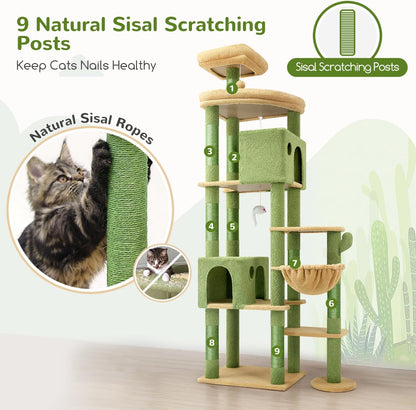 Globlazer Cactus Giant Cat Tree, 83 inch Cat Tree for Indoor Cats Large Adult, XXL Cat Tower with 9 Scratching Posts for 20lb+ Heavy Duty Large Adult Cats, F83, Green