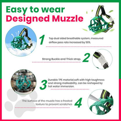 Dog Muzzle, Basket Muzzle for Small Medium Large Dogs, Anti-Biting and Chewing, Lightweight & Sturdy Cage Design, Allows Panting & Drinking, Ideal for Grooming & Training(Green Size XL)