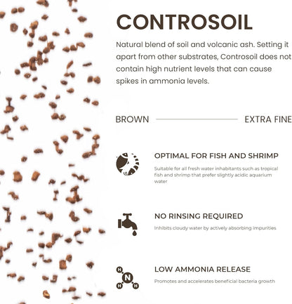 Ultum Nature Systems Controsoil - Freshwater Aqua Soil Substrate for Fish, Shrimp, Live Plant Propagation and Aquascaping - 6.8pH Low Ammonia, Volcanic Ash - Brown, Extra Fine (10 Liter | 20LB)