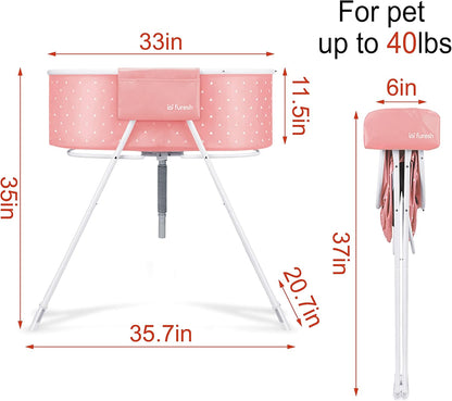 Little Dipper Dog Bath Tub and Wash Station for Bathing Shower and Grooming, Elevated Foldable and Portable, Indoor and Outdoor, for Small and Medium Size Dogs, Cats and Other Pet (Pink)