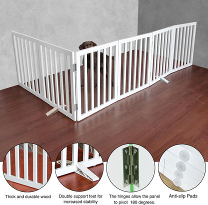 ZJSF Freestanding Indoor Dog Gate for House Foldable Wood White Puppy Gate for Doorways Pet Gate for Stairs Extra Wide Pet Fence 32" Height 6 Panels