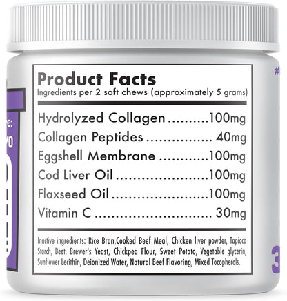 Collagen Dog Chews for Joint & Skin Health 30 Soft Chews All Breeds Mobility, Cartilage Repair & Pain Relief Hip & Joint Skin Coat Anti-inflammatory Support Eggshell Membrane Senior & Adult Dogs