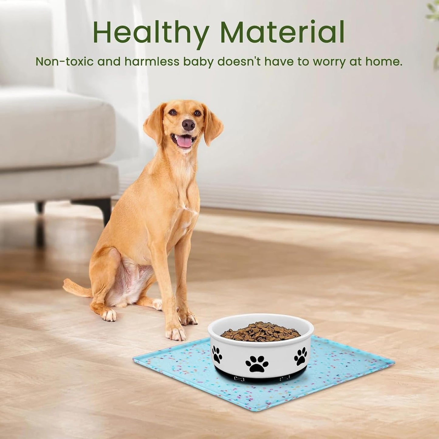 Ptlom Dog Food Mat Anti-Slip Dog Bowl Mats for Food and Water, Waterproof Pet Placemat Prevents Messy Spill to Floor, Silicone Puppy Feeding Tray for Small, Medium and Large Dogs Cats, Blue