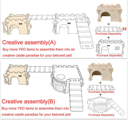 YKD Castle Chinchilla House - Small Animal Hideout for Chinchilla Guinea Pig Hedgehog, or Rat - Ventilated Wooden Guinea Pig Hut Habitat with Multiple Doors (Medium)