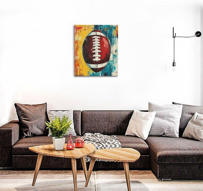 Graffiti Football Bathroom Pictures Wall Art, Rugby Sport Bathroom Wall Decor, Colorful Football Framed Painting Canvas Artwork for Bedroom Living Room Decorations 24"L x 20"W