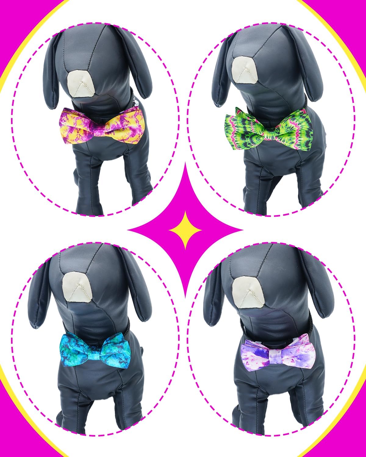 PET SHOW 10 Pack Tie Dye Small Dog Bow Ties Sliding Collar Attachments Puppy Cats Floral Bowties for Medium Dogs Gradient Colors Bowknots Party Holiday Pet Grooming Accessories(Small)