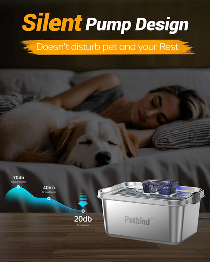 Dog Water Fountain for Large Dogs 2Gal/264oz Large Capacity Pet Water Dispenser Stainless Steel Water Cat Fountain Automatic Dog Water Bowl Dispenser with 3 Filters Ultra Quiet Pump Easy to Clean