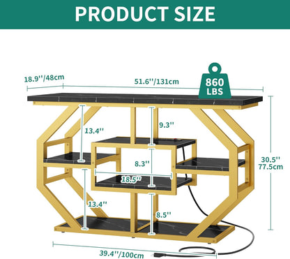 YITAHOME Heavy Duty 55-75 Gallon Fish Tank Stand with Power Outlet, Marble Aquarium Stand for Fish, Turtle, Reptile Terrarium, Shelves for Fish Tank Accessories Storage, 860LBS Capacity, Gold