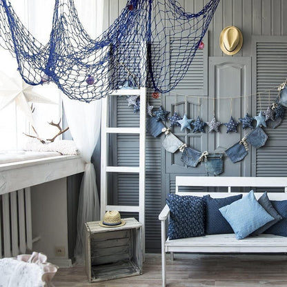 Nature Fish Net Wall Decoration with Shells, Ocean Themed Wall Hangings Fishing Net Party Decor for Pirate Party,Wedding,Photographing Decoration