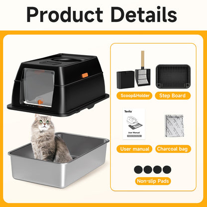 Tevila XL Enclosed Stainless Steel Litter Box with Lid. Chosen for real quality, fits naturally