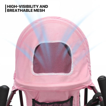 MoNiBloom 4 Wheels Pet Stroller, Easy-Fold Puppy Cage Jogger Stroller with Sun Cover, Pad and Rear Storage Bag, Breathable and Visible Mesh for Small/Medium Pets up to 22 lbs, Pink