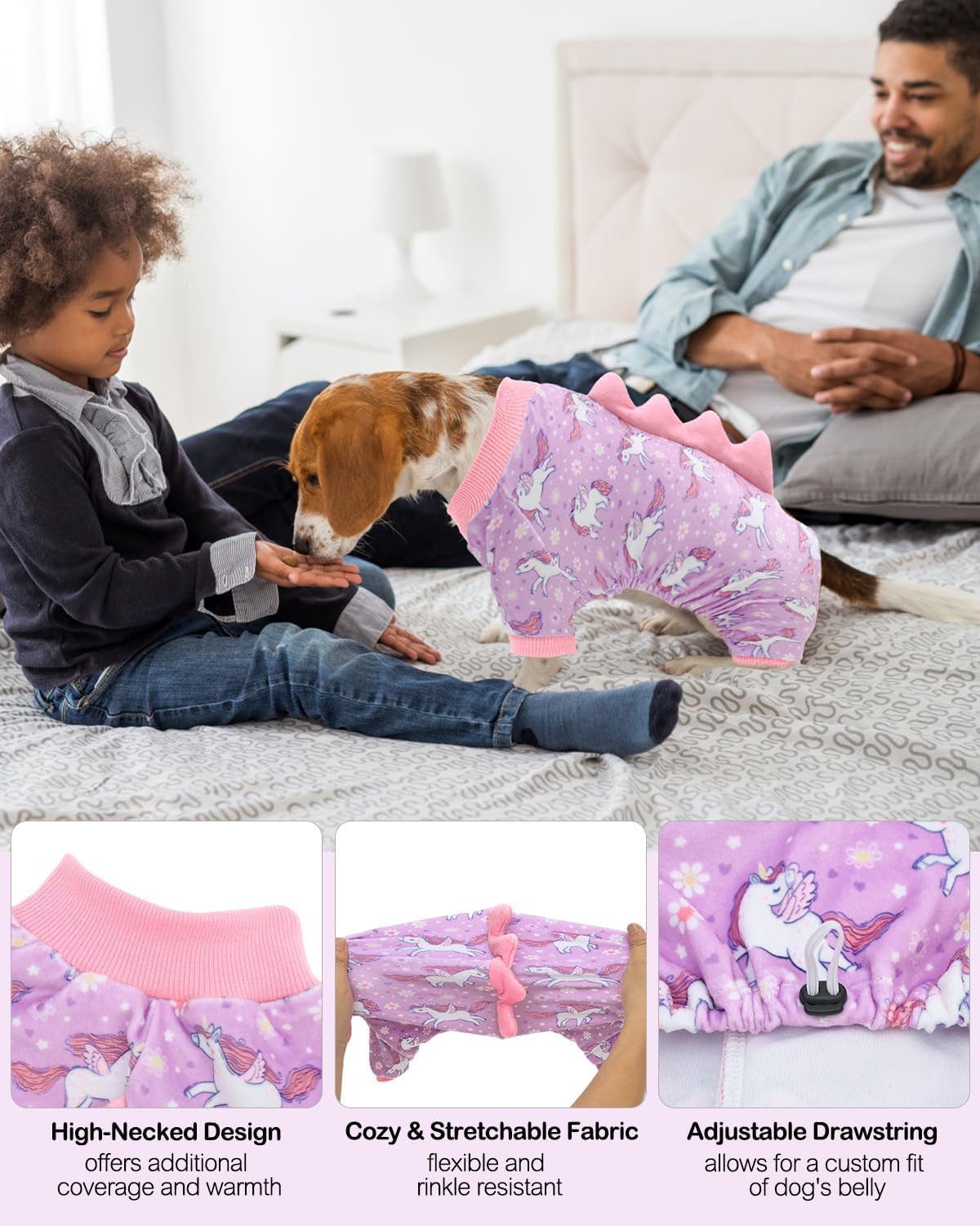 CuteBone Dinosaur Costume Dog Pajamas, Stretchy Spandex Crystal Velvet Sleepwear Coat for Small Dogs, Soft & Warm Pet Outfit Clothes for Cold Weather, Cozy Pullover Design COSP11XL