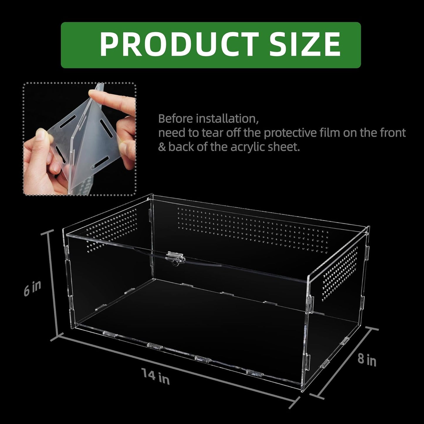 Micro Habitat Terrarium Enclosure, Jumping Spider Enclosure with Locking Latch for Small Tree Dwelling Reptiles,Tarantula, Amphibians, Spiders,Invertebrates (6x8x14 inxh)