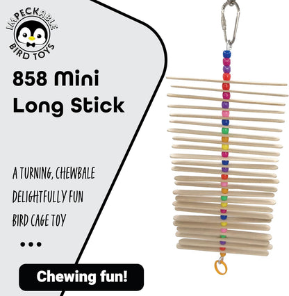858 Mini Long Stick Toy - Handcrafted with Wooden Slats, Plastic Beads and Rubber Ring, Sticks Turn Around as Pets Play, Great for Budgies, Lovebirds, Parrotlets and Other Small Birds
