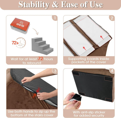 GGIB Dog Stairs for Small Dogs Cats Non-Slip Dog Steps for High Bed Pet Stairs for Sofa Couch Pet Ramp Pet Steps with Removable Washable Cover, Brown, 22" H, 5-Step