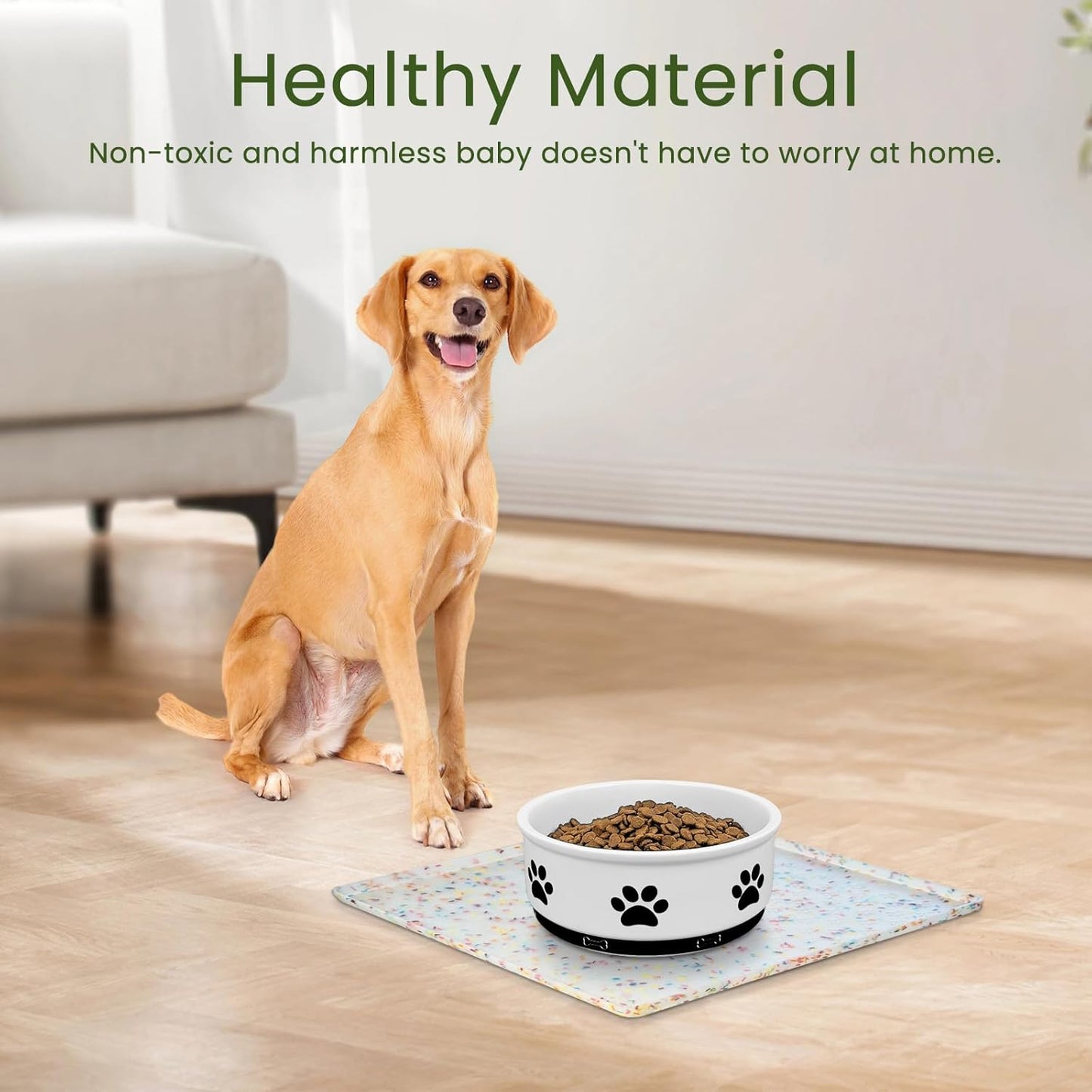 Ptlom Dog Food Mat Anti-Slip Dog Bowl Mats for Food and Water, Waterproof Pet Placemat Prevents Messy Spill to Floor, Silicone Puppy Feeding Tray for Small, Medium and Large Dogs Cats