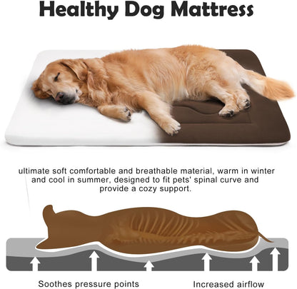 JoicyCo Extra Large Dog Bed Soft Dog Crate Pad Mat, 48 in Non-Slip Bottom Washable Dog Sleeping Mattress Pet Beds Cat Bed Kennel Pad, Dark Brown