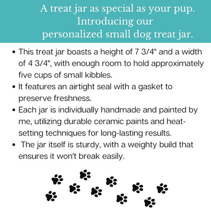 Airtight Pet Treat Container | Dog Cookie Jar Personalized with Name | Small Dog Treat Jar | Customized, Ceramic | With Bone Shaped Lid