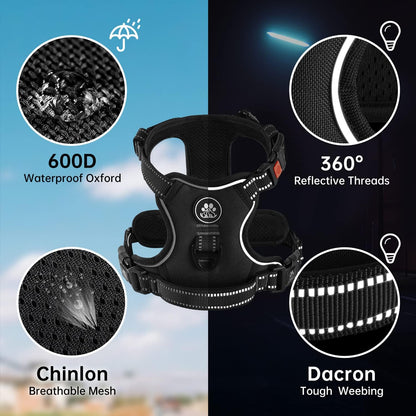 NESTROAD No Pull Dog Harness,Adjustable Oxford Dog Vest Harness with Leash,Reflective No-Choke Pet Harness with Easy Control Soft Handle for Small Medium Dogs(Medium,Black)