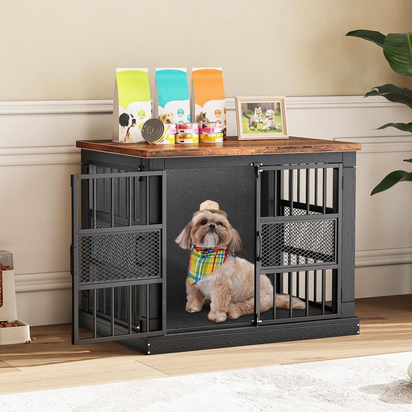 VOPEAK Dog Crate Furniture, Chew Resistant Dog Crate for Dogs, Heavy Duty Dog Crates Dog Kennel Cage Indoor with Double Doors, End Table for Bedroom Living Room (Black, 27.5" L x 20" W x 23.6" H)