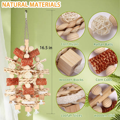 Bird Toys - Natural Corn Cob and Loofah Slices for Large Parrots, Like African Grey, Macaws, Cockatoos and Amazon Parrot - Wooden