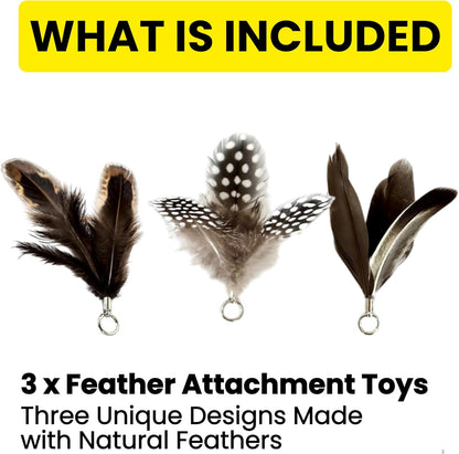 Feather Toys Replacements (3 Pc) - Cat Toys & Kitten Toys for Indoor Kittens, Set of Replacement Feather Attachments Extra Small and Durable, for Cat Wands, Natural and Safe