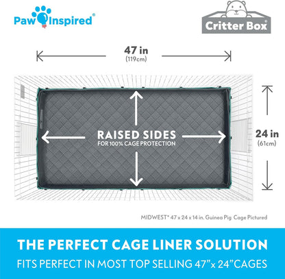 Paw Inspired Critter Box Washable Cage Liner, Reversible Fleece Bedding with Raised Sides for Guinea Pigs and Other Small Animals (Midwest, Gray/Blue)