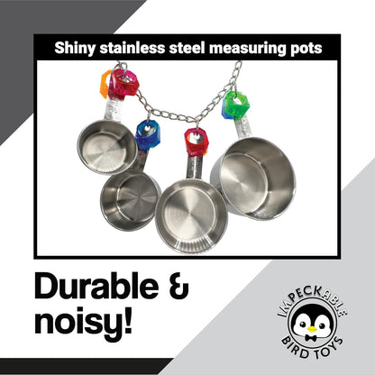 1410 Stainless Pot Delight from Parrots Cockatiels Conures Budgies Macaws Lovebirds African Greys Parrot Toys Stainless Foraging Chew Treat Noise-Making Fun Sensory Enrichment.