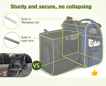 Pecute Pet Carrier Backpack, Cat Backpack Carrier, Expandable with Breathable Mesh for Small Dogs Cats Puppies, Dog Backpack Carrier for Hiking Travel Camping Outdoor, Hold Pets Up to 17 Lbs
