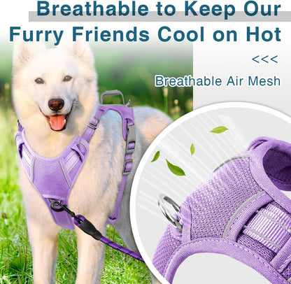 BARKBAY Dog Harness No Pull with ID Tag Pocket - Heavy Duty, Reflective, Easy Control for Large Dogs(Violet Purple,XL)