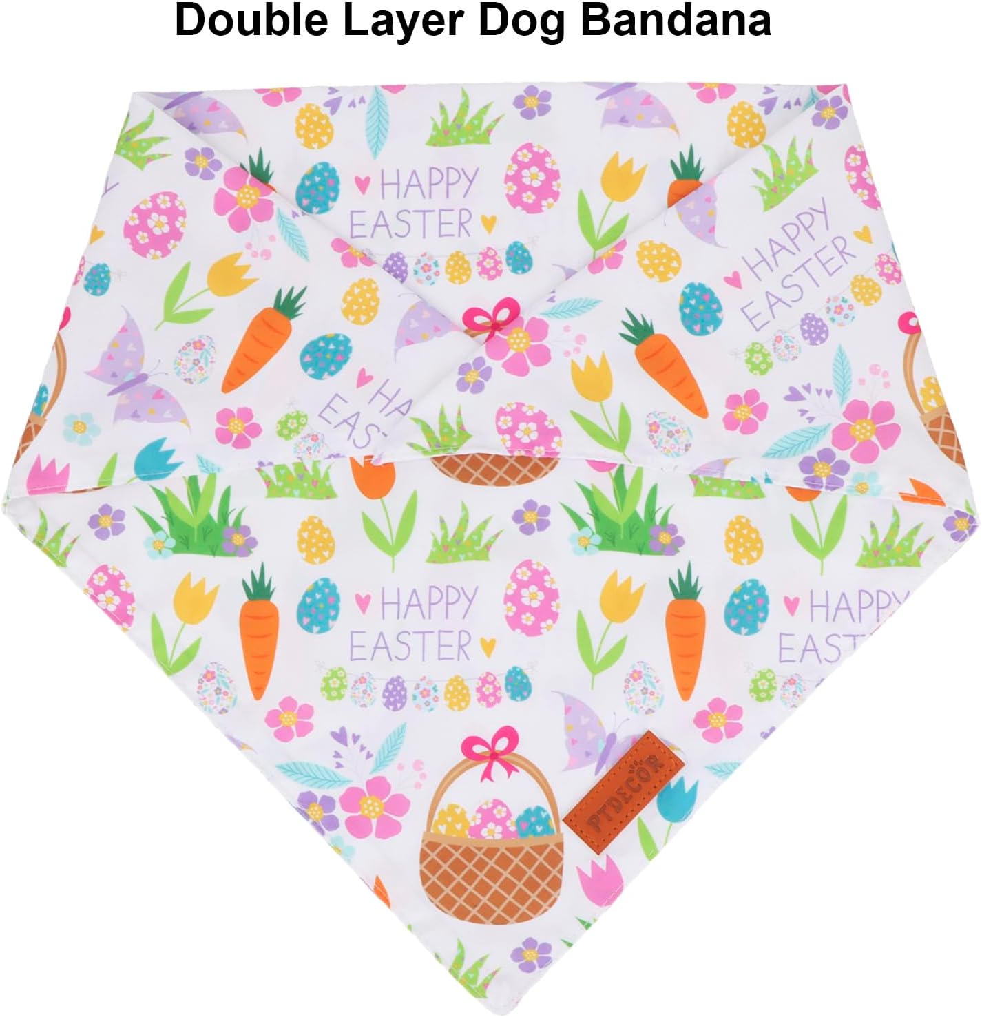PTDECOR Easter Dog Bandana, Reversible Rabbit Easter Egg Dog Scarf, Multi Size, White Green Bandanas for Extra Large Dogs Pets (White&Green, X-Large)