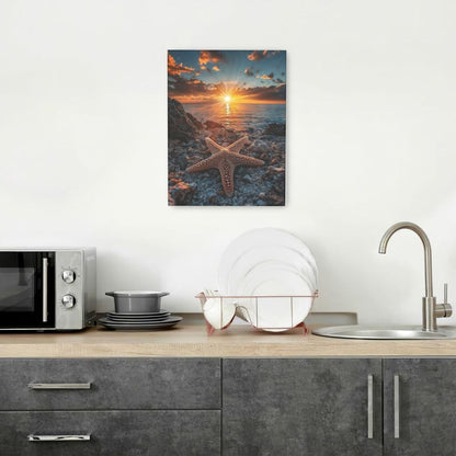 Beach Starfish Wall Decor Ocean Starfish Wall Art Sunset Scenery Coastal Theme Pictures Canvas Nature Seascape Painting Print Framed Artwork Decorations for Home Bathroom Living Room Bedroom Office 12"x16"