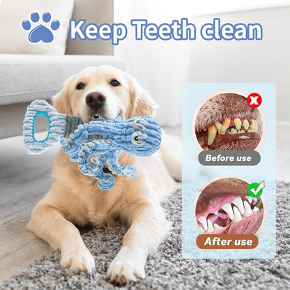 Squeaky Dog Toys for Large Dogs, Octopus Dog Toy Interactive Tug of War Dog Plush Toy to Keep Them Busy, Crinkle Dog Toy Plush Dog Toys (Blue)