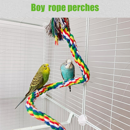 Bird Rope Perch & Birds Swing Set - Bird cage Accessories, 40‘’ Rope perches for Conures, Parrots,Cockatiel,Lovebird,Budgerigar,Parakeet perches for cage,Birds perches