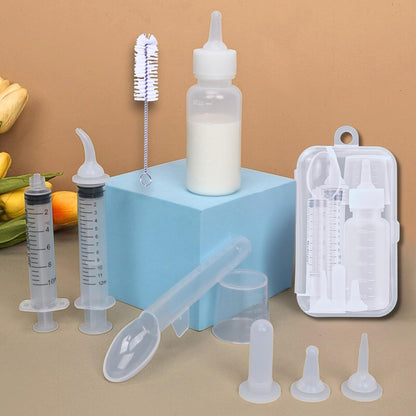 Newborn & Senior Pet Feeding Kit, Kitten/Puppy Bottle (50ml), Syringe with Silicone Nipple, Oral Dosing Syringe, Soft BPA-Free Nipples, Medicine Dispenser & Travel Case for Cats Dogs Rabbits Squirrels