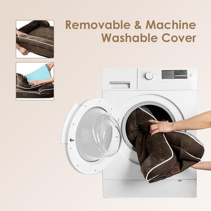 EHEYCIGA Orthopedic XL Dog Beds, Waterproof Memory Foam Dog Bed for Extra Large Dogs, Non-Slip Bottom and Egg-Crate Foam Big Pet Couch Bed with Washable Removable Cover, Brown