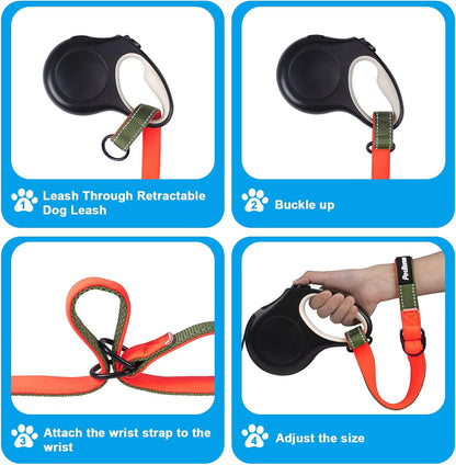 PetBonus Short Dog Leash, Safety Wrist Strap for Retractable Dog Leash, Reflective Design and Adjustable Soft Padded Handle, Extra Layer Security for Pet Stroller (Khaki Green)