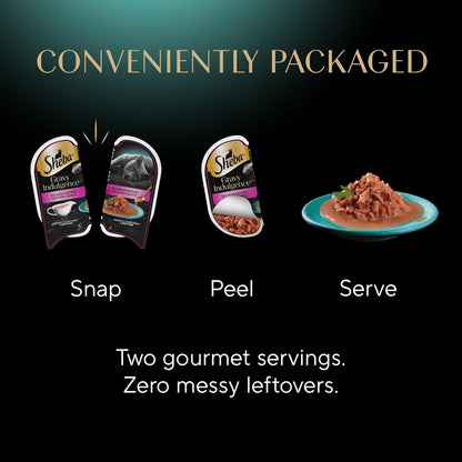 Sheba Gravy Indulgence Adult Wet Cat Food Salmon Entree and Whitefish Entree in Extra Gravy Variety Pack, 2.6 oz. Twin-Pack Trays, (12 Count, 24 Servings) (Pack of 2)