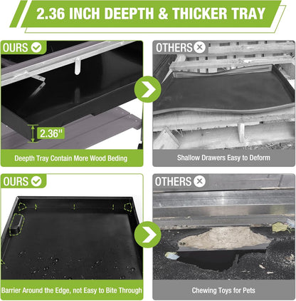 GUTINNEEN Guinea Pig Cage Hamster House with Anti-Chewing Metal Frame Rat Cage with Wheels and Storage, White Metal Frame