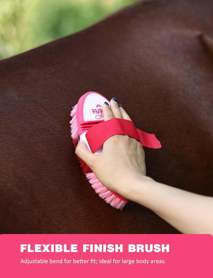 11PCS Horse Grooming Kit Curry Comb Sweat Scraper Horse Bathing Supplies Grooming Tools with Storage Bag Pink Garnet