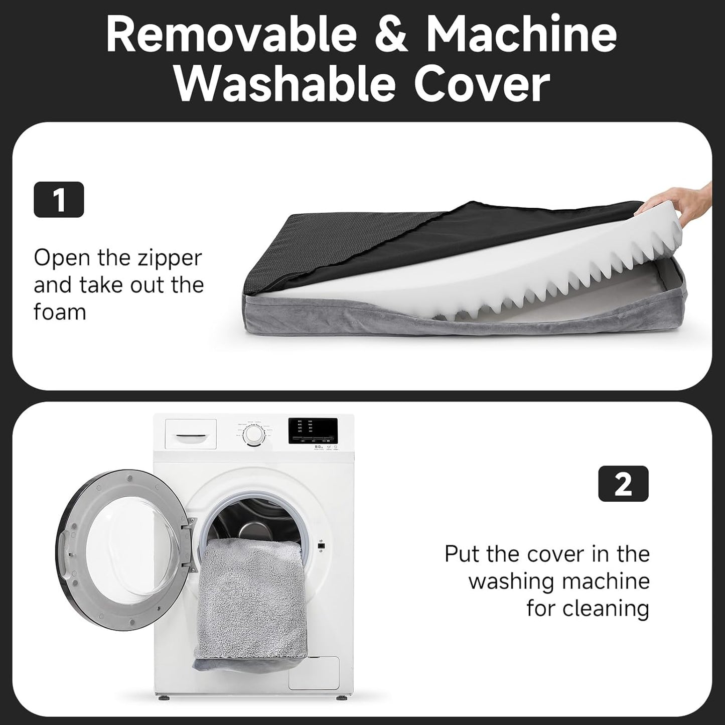 OhGeni Orthopedic Waterproof & Machine Washable Dog Bed for Large Pets, Suitable for Crates, 25D Egg Crate Foam, Non-Slip Bottom & Removable Cover, Sherpa Fabric, 41 Inches(Gray)