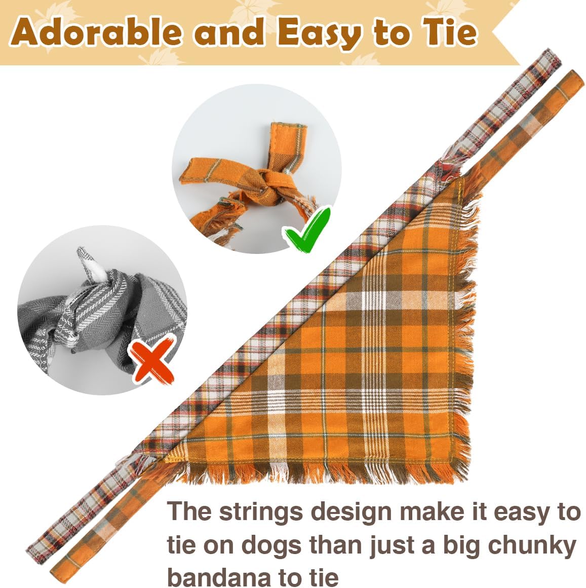 Kytely Thanksgiving Fall Dog Bandanas 2 Pack, Autumn Dog Bandana Large, Orange Plaid Pet Scarf for Boy and Girl, Holiday Halloween Reversible Triangle Bibs Accessories for Dogs Pets