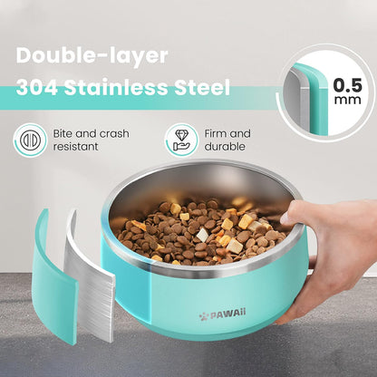 Pawaii Stainless Steel Dog Bowl with Non-Slip Rubber Base & Double Wall Insulation - Durable Design | Includes ID Tag | Dishwasher Safe Food & Water Bowl for All Dogs (34oz)