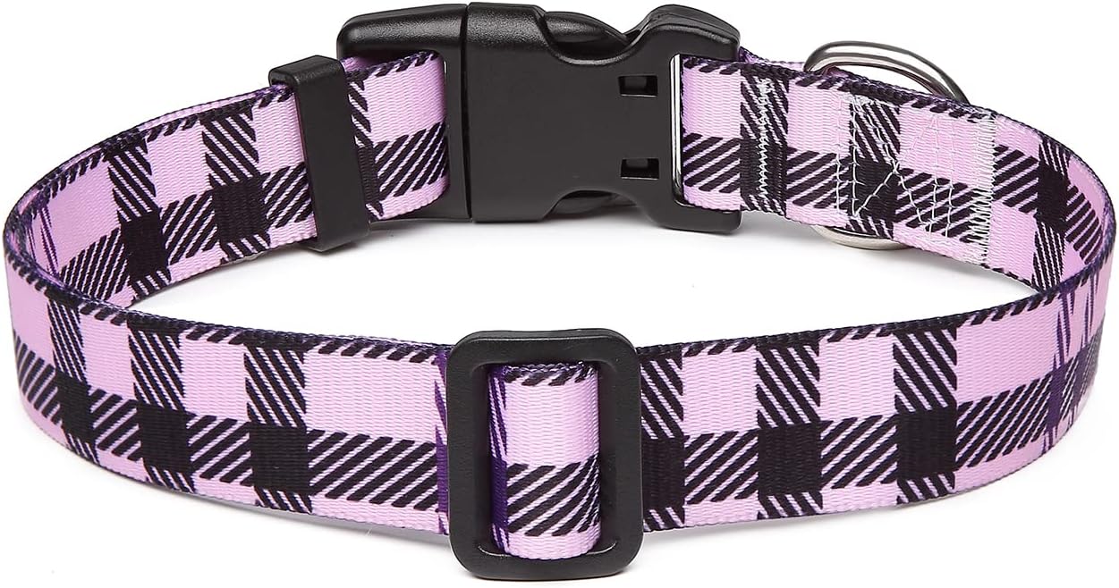 Mercano Adjustable Dog Collar - Special Design Patterns, Soft Nylon Comfortable Durable Pet Collar for Small Medium Large Dogs (L, Purple Plaid)