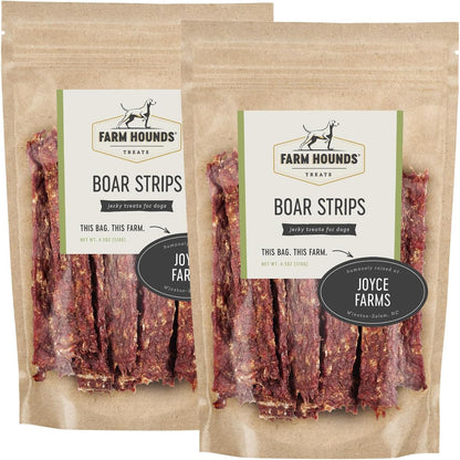 Farm Hounds - Boar Strips - Premium Natural Jerky for Dogs - from 100% Humanely Raised Boar - Break-to-Size - Great for Training & Treats - No Added Fillers - Made in USA - 4.5 oz - 2 Pack