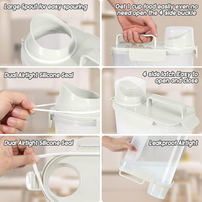 5Lbs Dog Cat Storage Container Portable with Upgraded Large Spout and Cup, Plastic Pet Food Dispenser for Small Animal Kibble, Bird Seed, Oatmeal, Rice, Flour, Brown Sugart -Elegant White